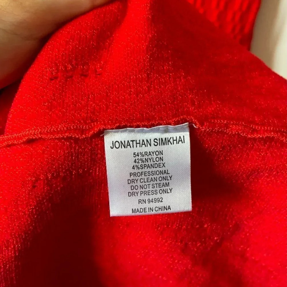 Jonathan Simkhai Off the Shoulder Cocktail Mermaid Stretch Knit Dress Red Sz S - Picture 9 of 9